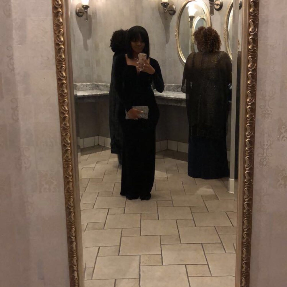 BLACK SUEDE EVENING GOWN